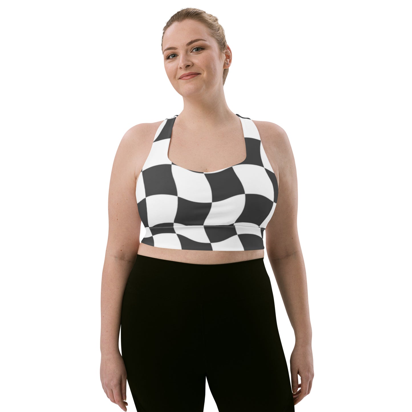 Checkered Abstract Longline Sports Bra