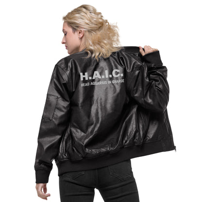 Zodiac Head In Charge Leather Bomber Jacket (Black)