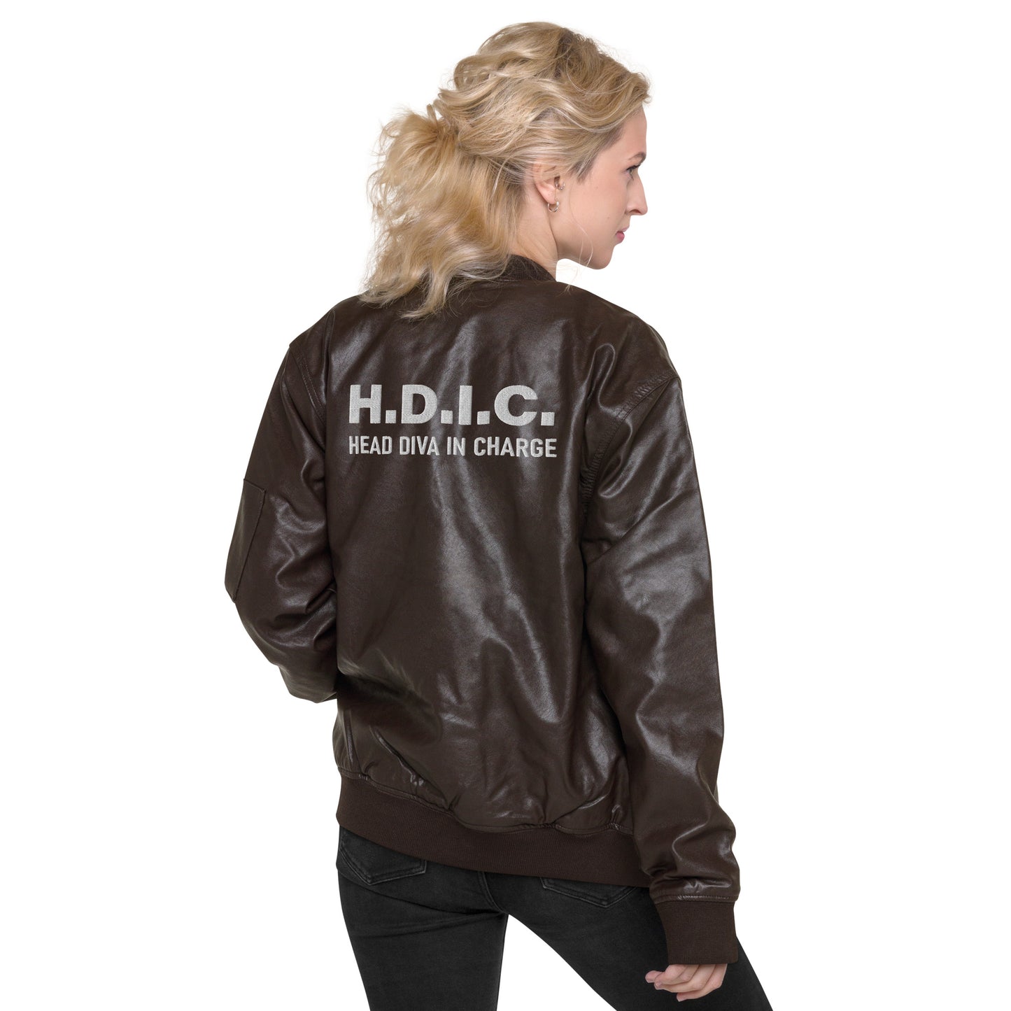 Head In Charge Unisex Leather Bomber Jacket (Brown)
