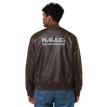Zodiac Head In Charge Leather Bomber Jacket (Brown)