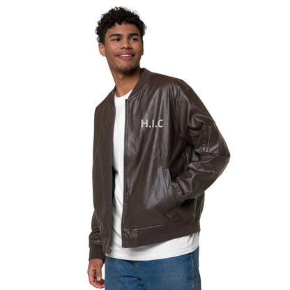 Head In Charge Unisex Leather Bomber Jacket (Brown)