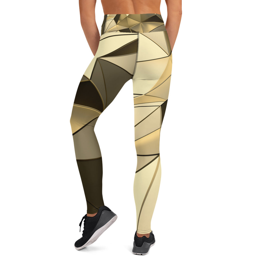 Gold, lighter shade of black, and tan fitness leggings. Free US Shipping