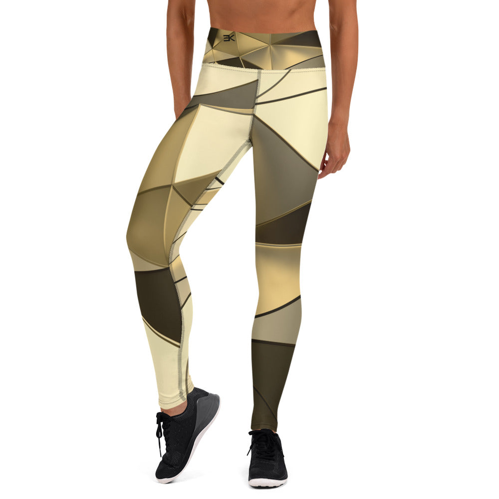 Gold, lighter shade of black, and tan fitness leggings. Free US Shipping