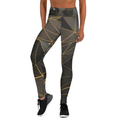 Envy Kurves-black, gray, and gold designed fitness leggings. High waistband. Free US Shipping
